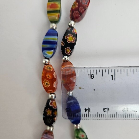 Millefiori Style Art Glass Bead Necklace Venetian Style Murano Inspired 14-16" - Picture 10 of 11